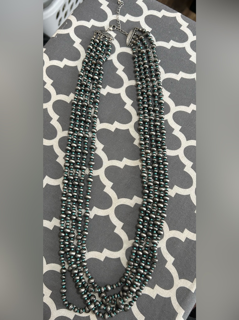 Multi-Strand Black and Teal Beaded Women's Necklace